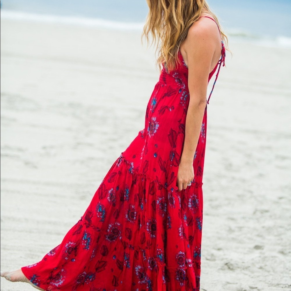 Free people red floral maxi dress